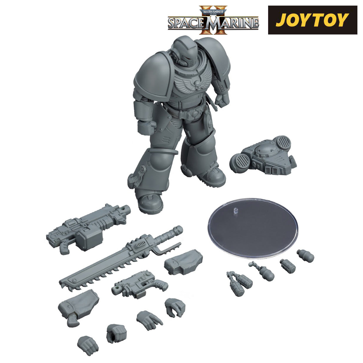 JoyToy Warhammer 40,000: Space Marine 2, Space Marines Intercessor, Armouring Hall Edition (1/18 Scale) & Bespoke Cap & T Shirt Bundle