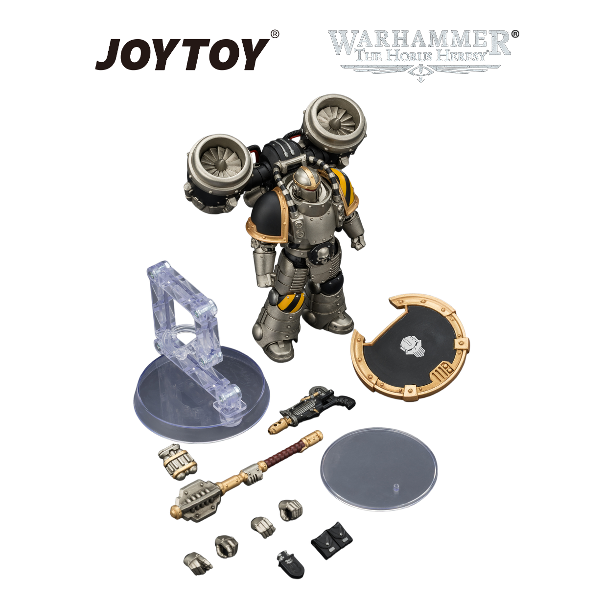 JOYTOY Warhammer The Horus Heresy - Iron Warriors, MkII Assault Sergeant with Disintegrator Pistol, Power Maul & Combat Shield (1/18 Scale) Preorder