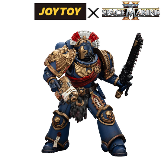 JoyToy Warhammer 40,000 Space Marine 2, Ultramarines, Relic Secundus Armour with Artificer Chainsword, Bolt Pistol and Bolt Rifle Preorder