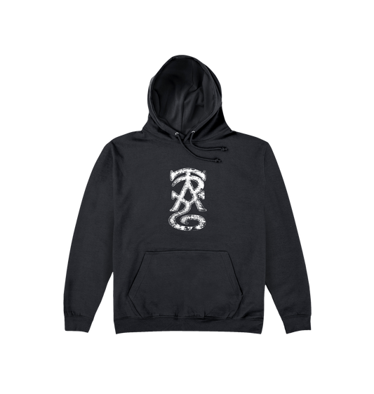 Deep Black Printed Hoody Front