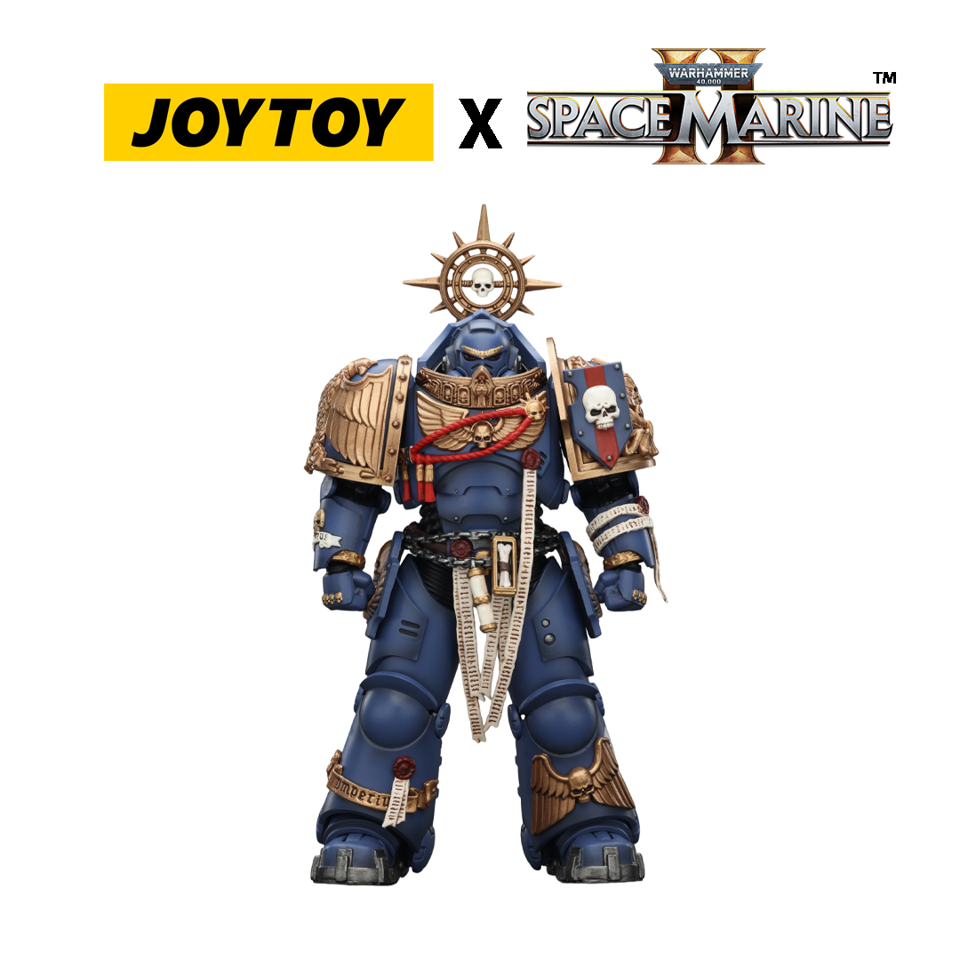 JoyToy Warhammer 40,000 Space Marine 2 Action Figure - Ultramarines, Heavy Relic Primus Armour, with Heavy Relic Bolt Rifle (1/18 Scale) Preorder