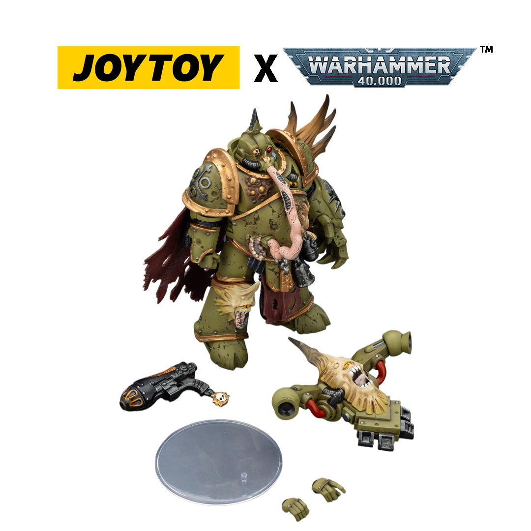 JOYTOY Warhammer 40,000 Action Figure - Death Guard, Plague Marine Champion with Plasma Pistol and Power Fist (1/18 Scale)