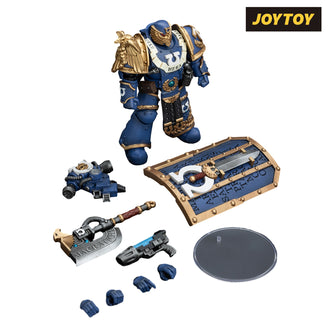 JoyToy Warhammer The Horus Heresy Action Figure - Ultramarines, Invictarus Suzerain #3 with Plasma Pistol, Legatine Axe and Argyrum Pattern Boarding Shield (1/18 Scale) Preorder