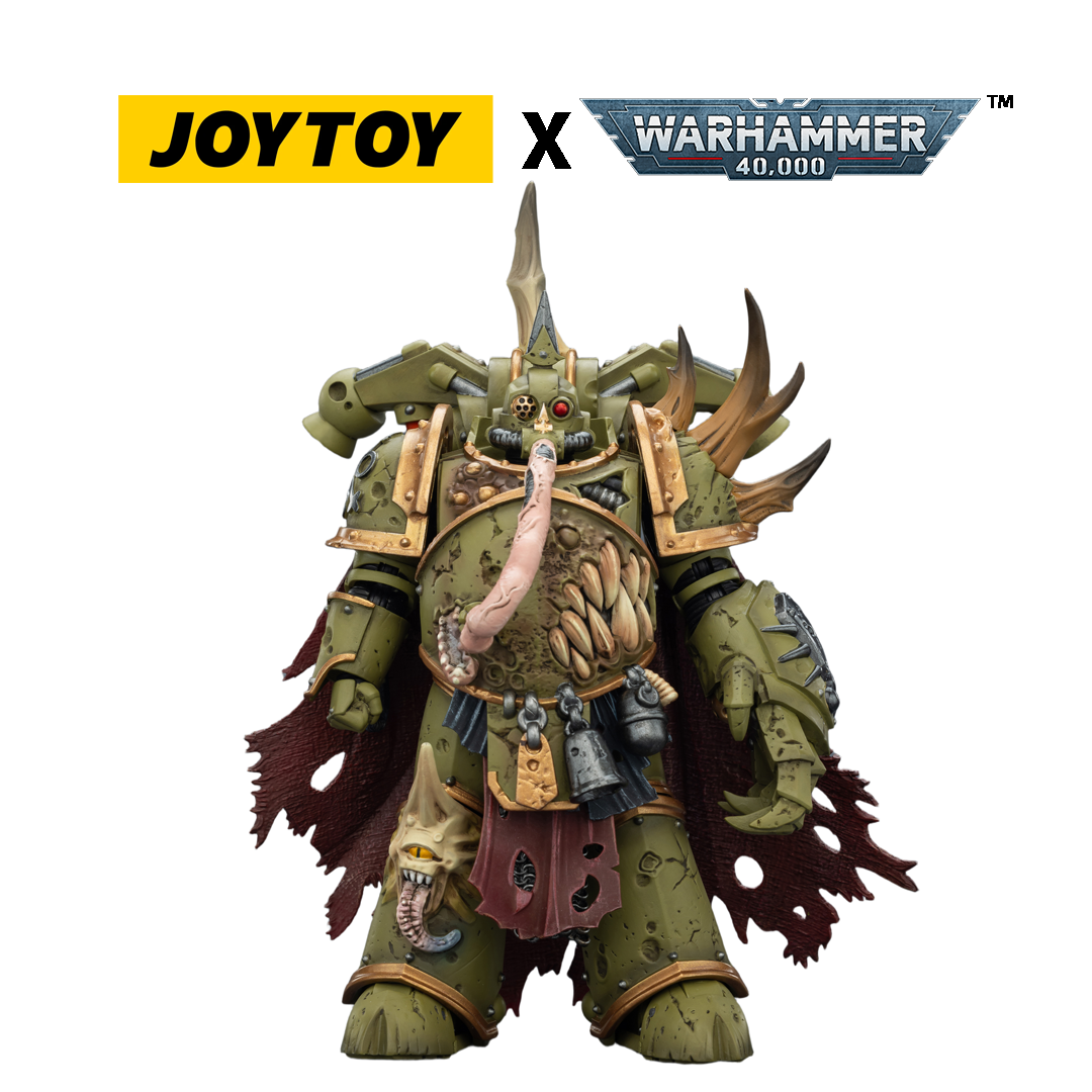 JOYTOY Warhammer 40,000 Action Figure - Death Guard, Plague Marine Champion with Plasma Pistol and Power Fist (1/18 Scale)