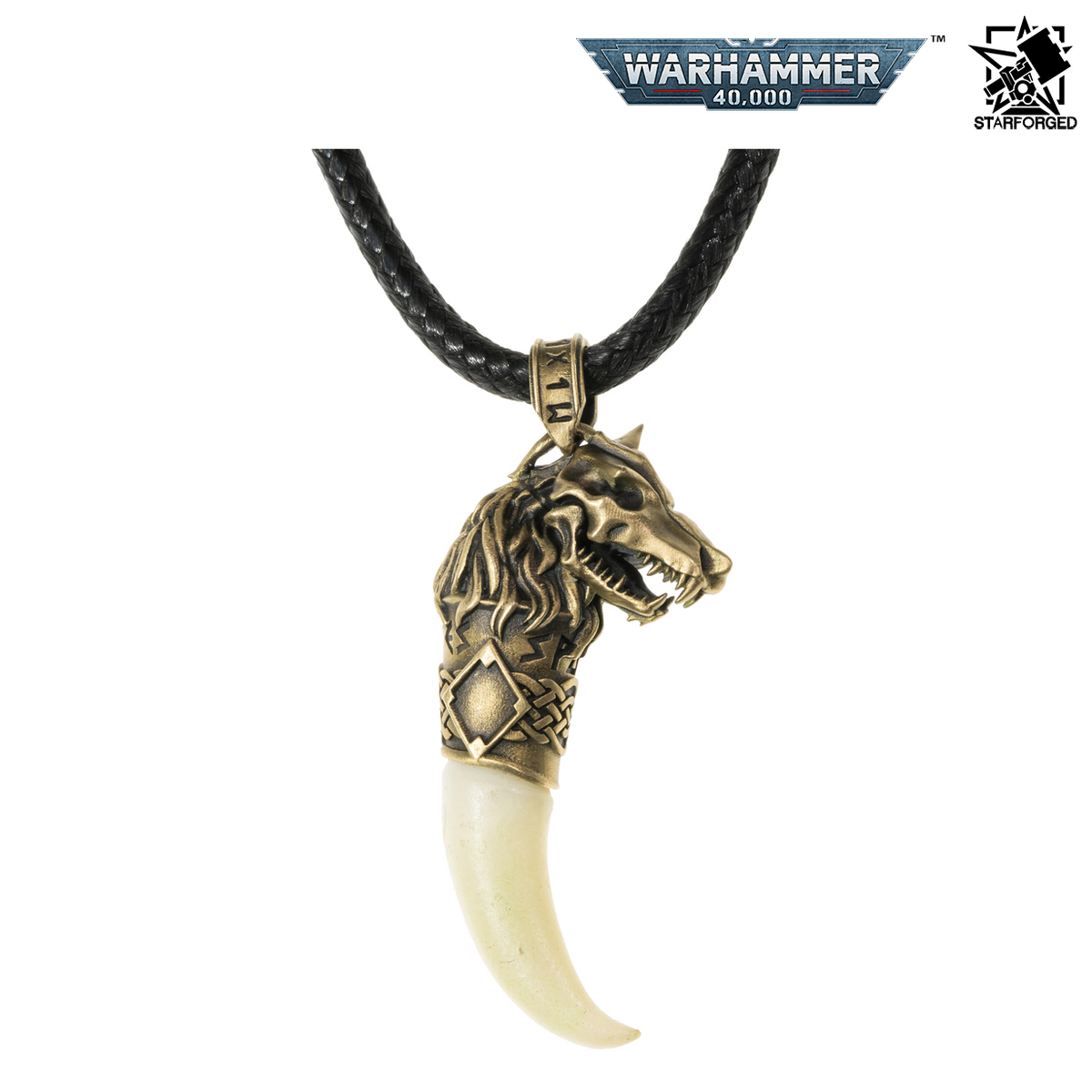 Starforged Warhammer 40,000 Space Wolves Fang of Fenris Brass Pendant Necklace