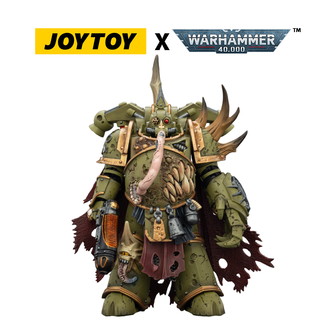 JOYTOY Warhammer 40,000 Action Figure - Death Guard, Plague Marine Champion with Plasma Pistol and Power Fist (1/18 Scale)