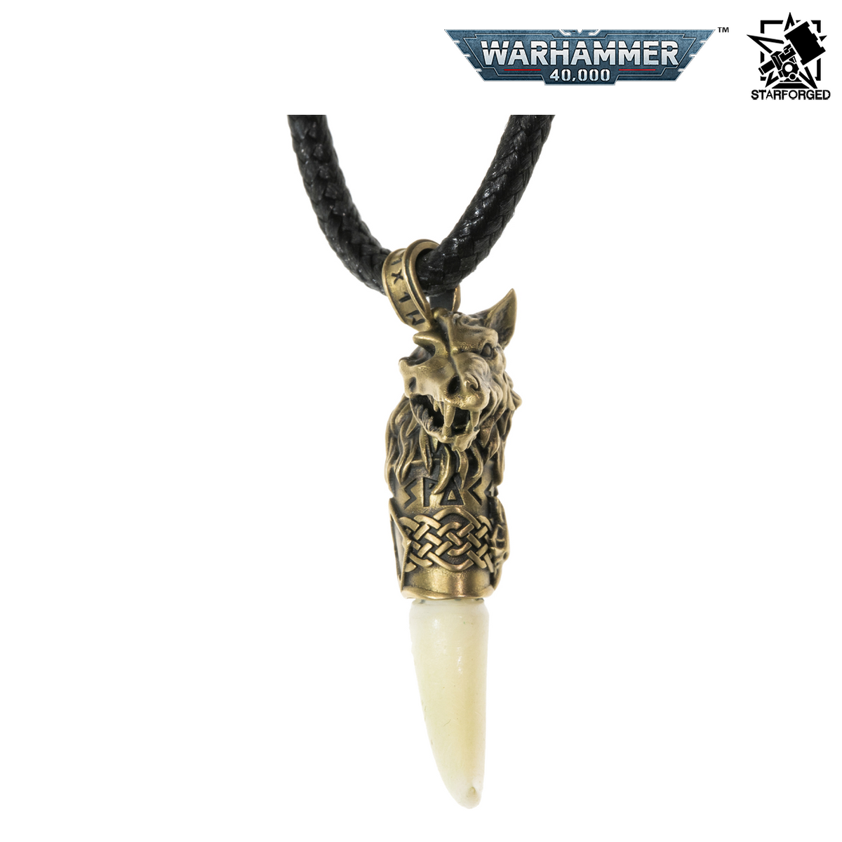Starforged Warhammer 40,000 Space Wolves Fang of Fenris Brass Pendant Necklace
