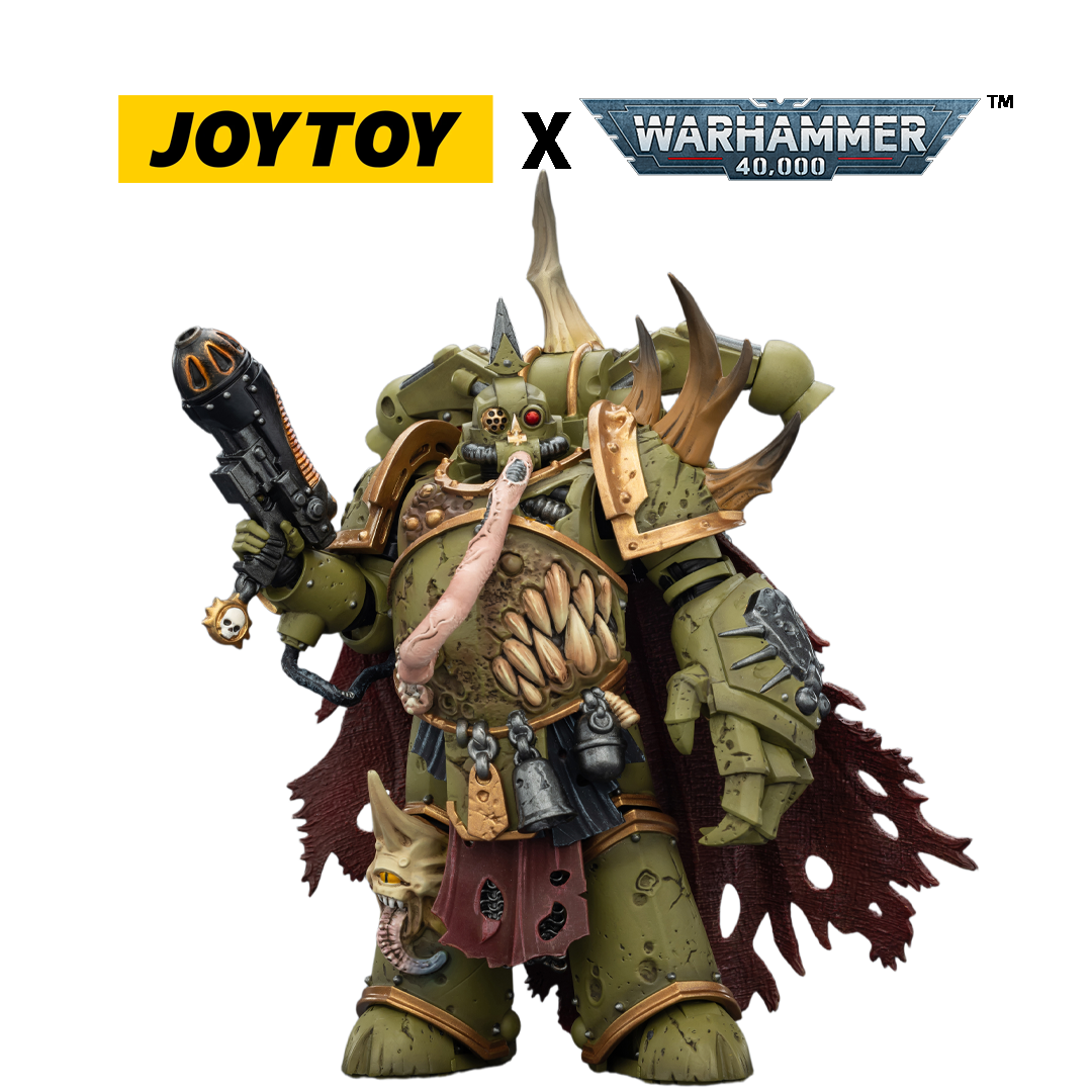 JOYTOY Warhammer 40,000 Action Figure - Death Guard, Plague Marine Champion with Plasma Pistol and Power Fist (1/18 Scale)