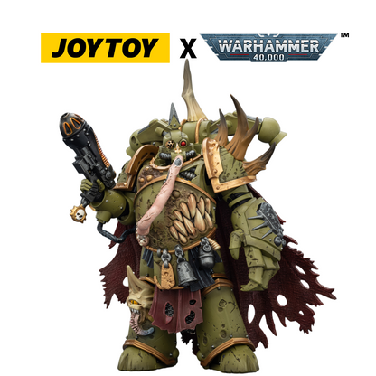 JOYTOY Warhammer 40,000 Action Figure - Death Guard, Plague Marine Champion with Plasma Pistol and Power Fist (1/18 Scale)