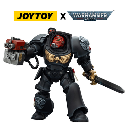JoyToy Warhammer 40,000 Action Figure - Black Templars, Terminator 1 with Power Sword and Storm Bolter (1/18 Scale) Preorder