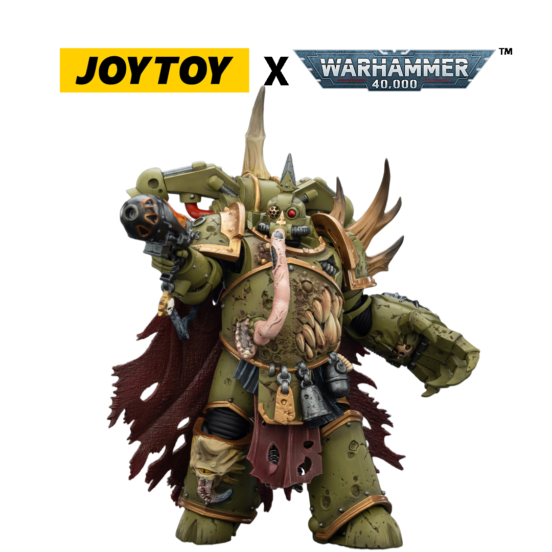 JOYTOY Warhammer 40,000 Action Figure - Death Guard, Plague Marine Champion with Plasma Pistol and Power Fist (1/18 Scale)