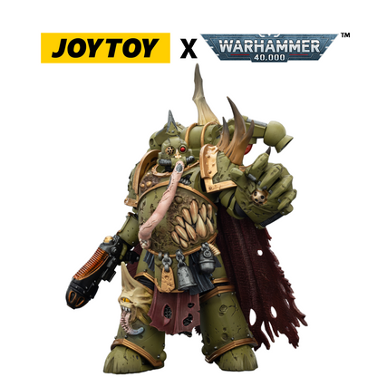 JOYTOY Warhammer 40,000 Action Figure - Death Guard, Plague Marine Champion with Plasma Pistol and Power Fist (1/18 Scale)