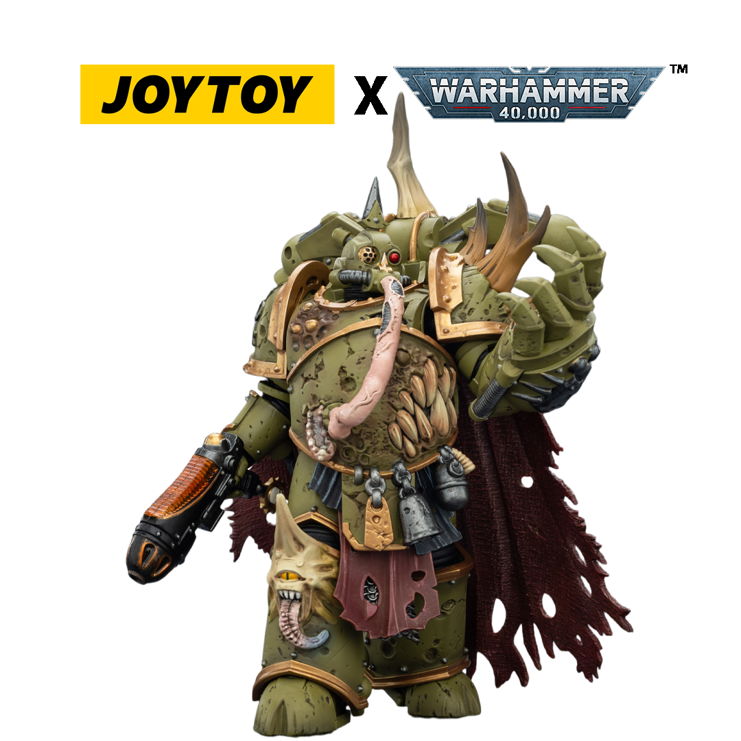 JOYTOY Warhammer 40,000 Action Figure - Death Guard, Plague Marine Champion with Plasma Pistol and Power Fist (1/18 Scale)