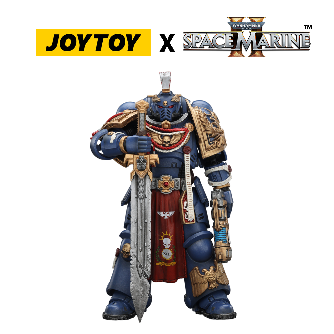 JoyToy Warhammer 40,000 Space Marine 2 Action Figure - Ultramarines, Relic Primus Armour, with Plasma Pistol and Combat Blade (1/18 Scale) Preorder