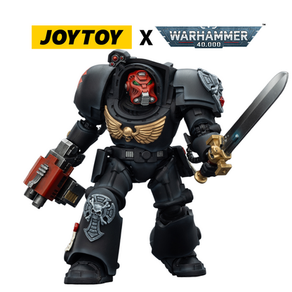 JoyToy Warhammer 40,000 Action Figure - Black Templars, Terminator 1 with Power Sword and Storm Bolter (1/18 Scale) Preorder