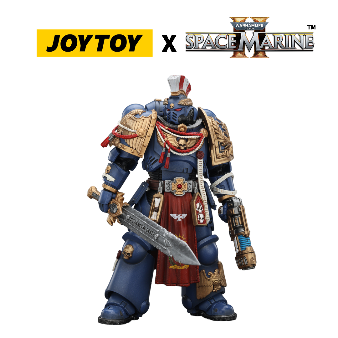 JoyToy Warhammer 40,000 Space Marine 2 Action Figure - Ultramarines, Relic Primus Armour, with Plasma Pistol and Combat Blade (1/18 Scale) Preorder