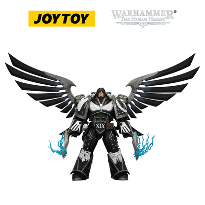 JOYTOY Warhammer The Horus Heresy - Raven Guard Corvus Corax, Primarch of the XIX Legion with Artificer-crafted Lightning Talons, Archaeotech Pistols, and Whip (1/18 Scale) Preorder & Exclusive T Shirt