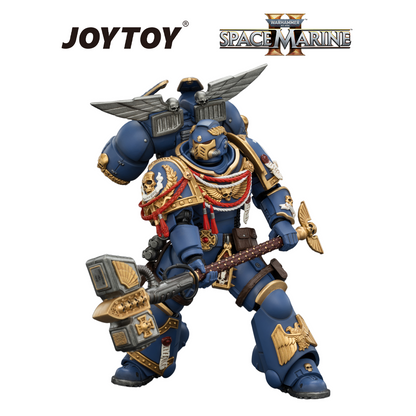 JOYTOY Warhammer 40,000: Space Marine 2 - Game Edition Ultramarines, Assault Intercessor with Jump Pack, Thunderhammer and Neo-volkite Pistol (1/18 Scale) Preorder