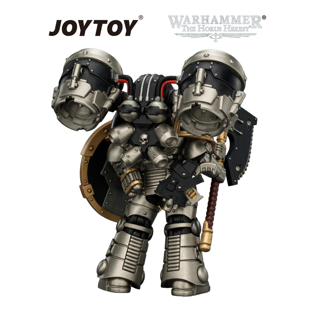 JOYTOY Warhammer The Horus Heresy - Iron Warriors, MkII Assault Legionary 1 with Bolt Pistol, Chain Axe & Combat Shield (1/18 Scale) Preorder