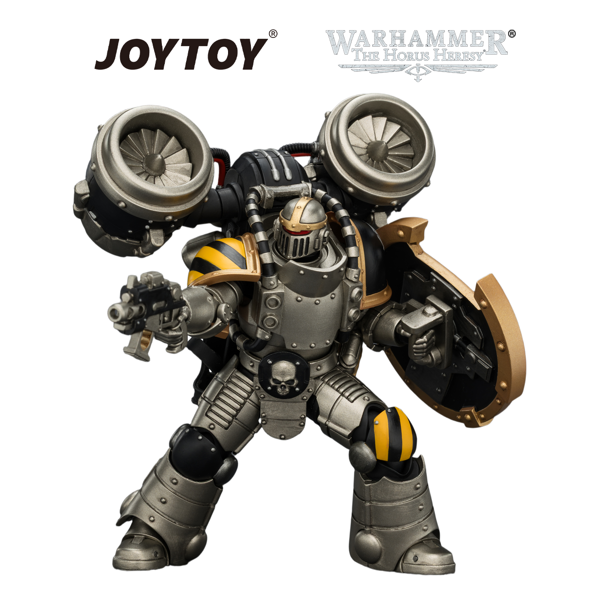 JOYTOY Warhammer The Horus Heresy - Iron Warriors, MkII Assault Legionary 1 with Bolt Pistol, Chain Axe & Combat Shield (1/18 Scale) Preorder