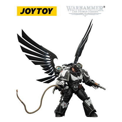 JOYTOY Warhammer The Horus Heresy - Raven Guard Corvus Corax, Primarch of the XIX Legion with Artificer-crafted Lightning Talons, Archaeotech Pistols, and Whip (1/18 Scale) Preorder & Exclusive T Shirt