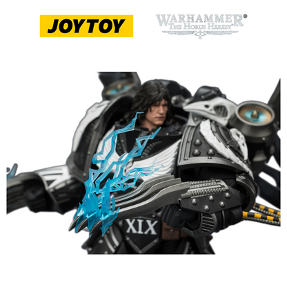 JOYTOY Warhammer The Horus Heresy - Raven Guard Corvus Corax, Primarch of the XIX Legion with Artificer-crafted Lightning Talons, Archaeotech Pistols, and Whip (1/18 Scale) Preorder & Exclusive T Shirt