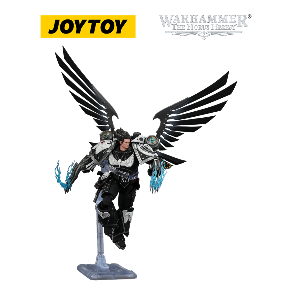 JOYTOY Warhammer The Horus Heresy - Raven Guard Corvus Corax, Primarch of the XIX Legion with Artificer-crafted Lightning Talons, Archaeotech Pistols, and Whip (1/18 Scale) Preorder & Exclusive T Shirt