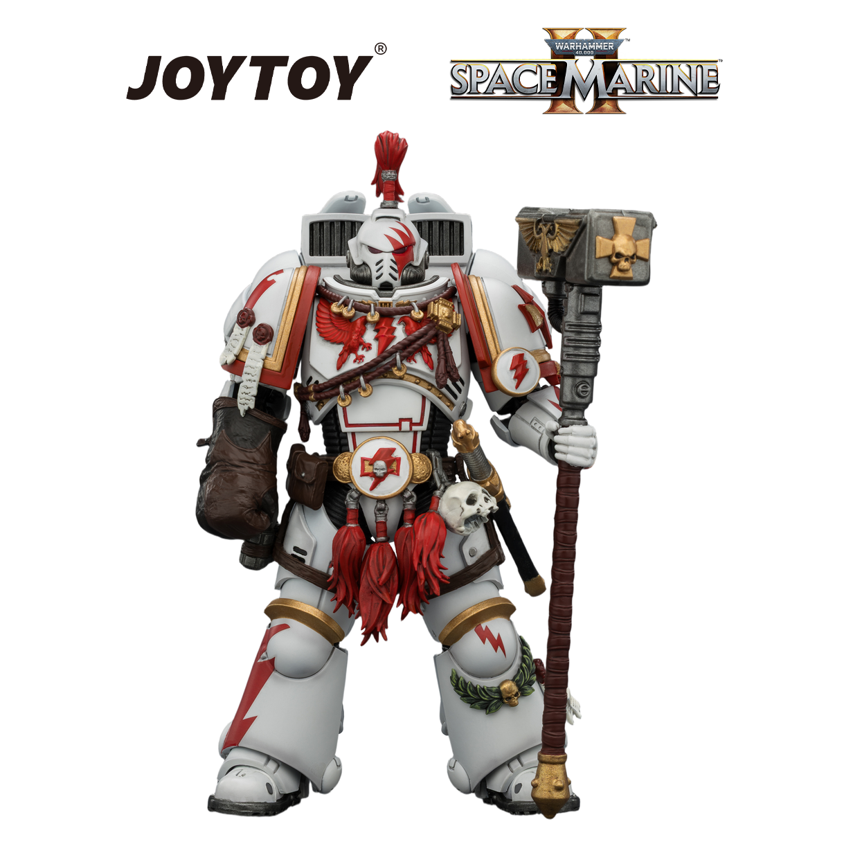 JOYTOY Warhammer 40,000: Space Marine 2 - Game Edition White Scars, Assault Intercessor Champion with Thunder Hammer and Bolt Pistol  (1/18 Scale) Preorder