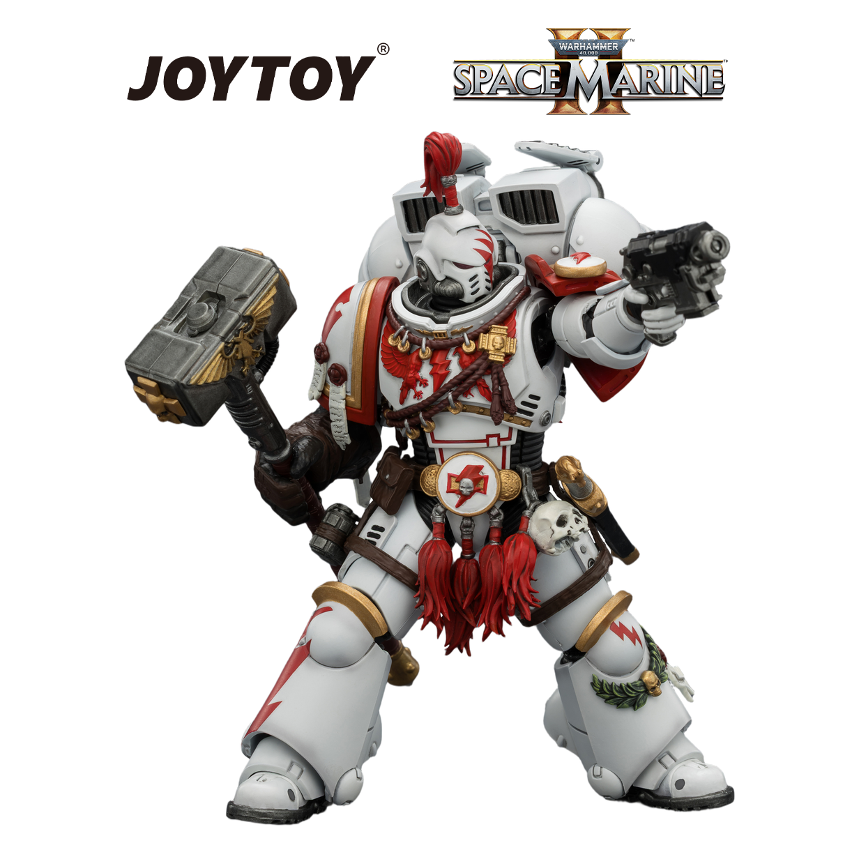 JOYTOY Warhammer 40,000: Space Marine 2 - Game Edition White Scars, Assault Intercessor Champion with Thunder Hammer and Bolt Pistol  (1/18 Scale) Preorder