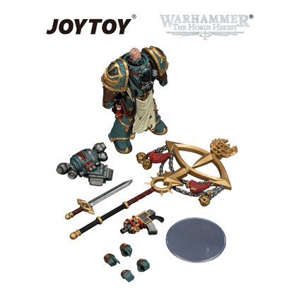 JOYTOY Warhammer The Horus Heresy - Sons of Horus, Maloghurst the Twisted, The Warmaster's Equerry, with Legion Standard and Banestrike Bolter (1/18 Scale)