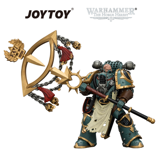 JOYTOY Warhammer The Horus Heresy - Sons of Horus, Maloghurst the Twisted, The Warmaster's Equerry, with Legion Standard and Banestrike Bolter (1/18 Scale) Preorder