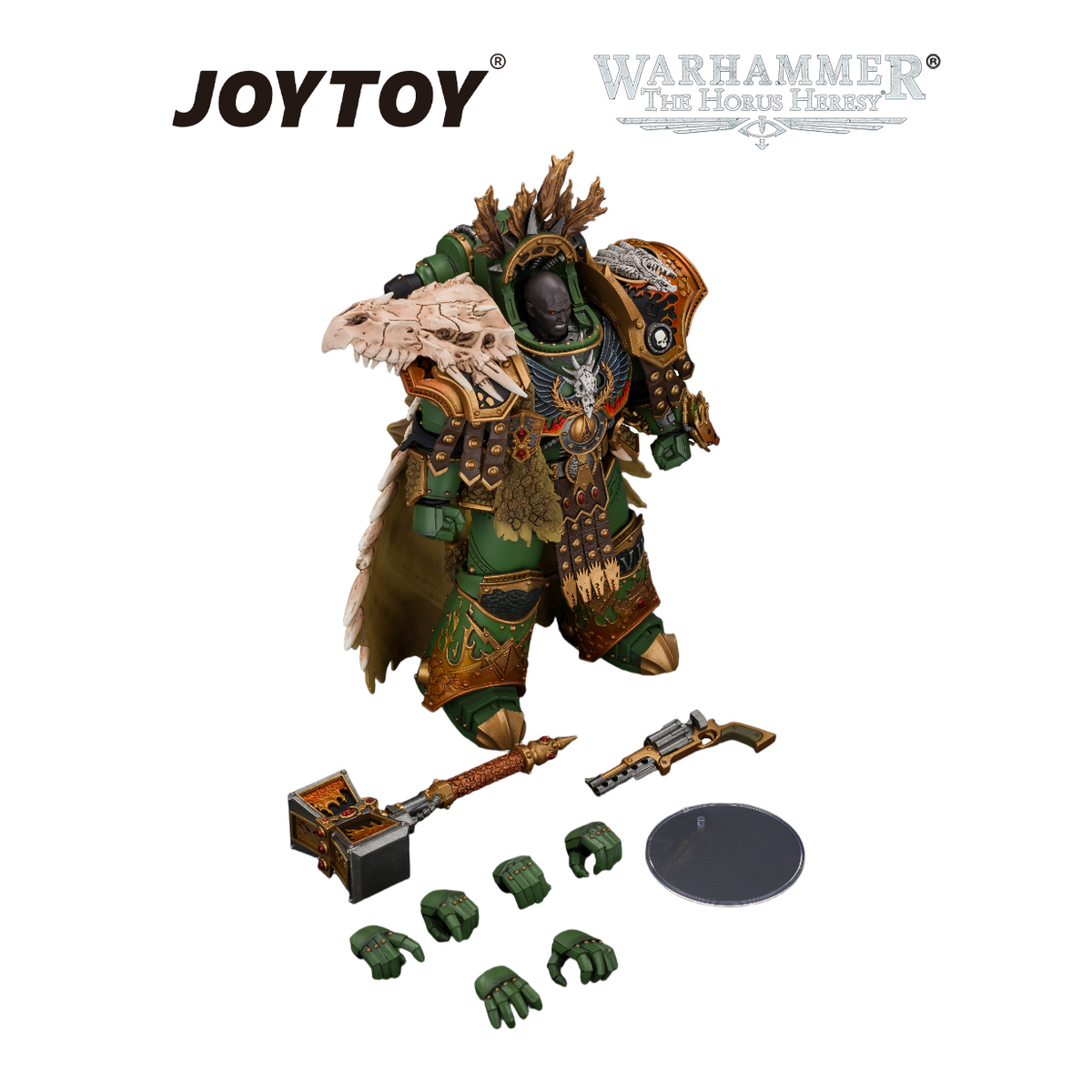 JOYTOY Warhammer The Horus Heresy - Salamanders, Vulkan, Primarch of the XVIIIth Legion with Dawnbringer, The Furnace's Heart and Dragon's Breath Gauntlet (1/18 Scale) Preorder & Exclusive T Shirt