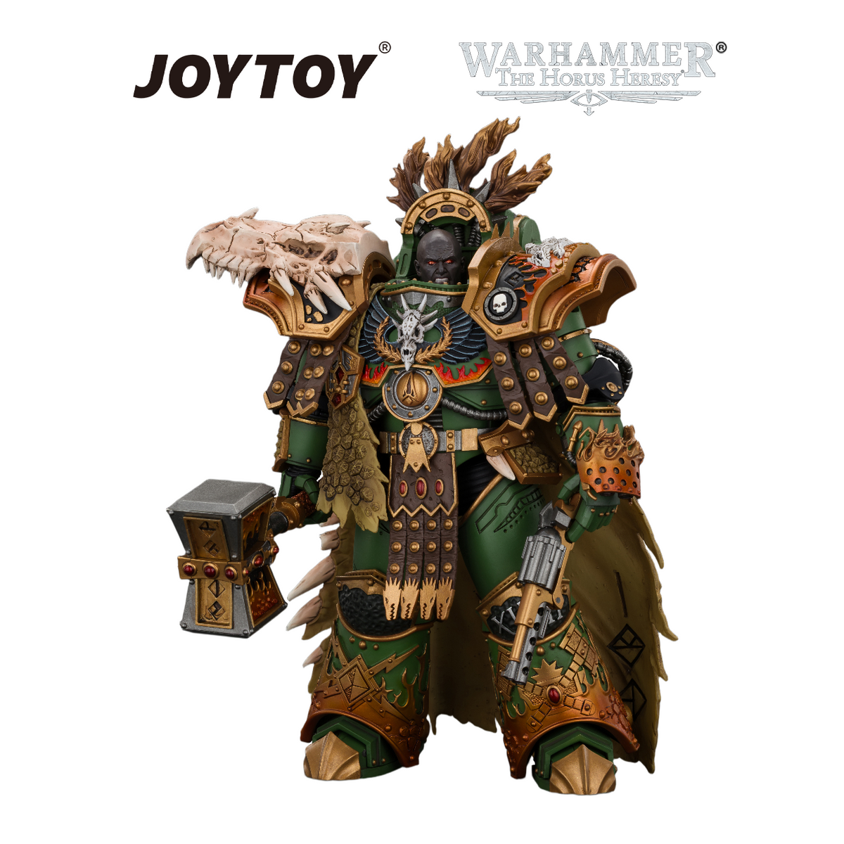 JOYTOY Warhammer The Horus Heresy - Salamanders, Vulkan, Primarch of the XVIIIth Legion with Dawnbringer, The Furnace's Heart and Dragon's Breath Gauntlet (1/18 Scale) Preorder & Exclusive T Shirt