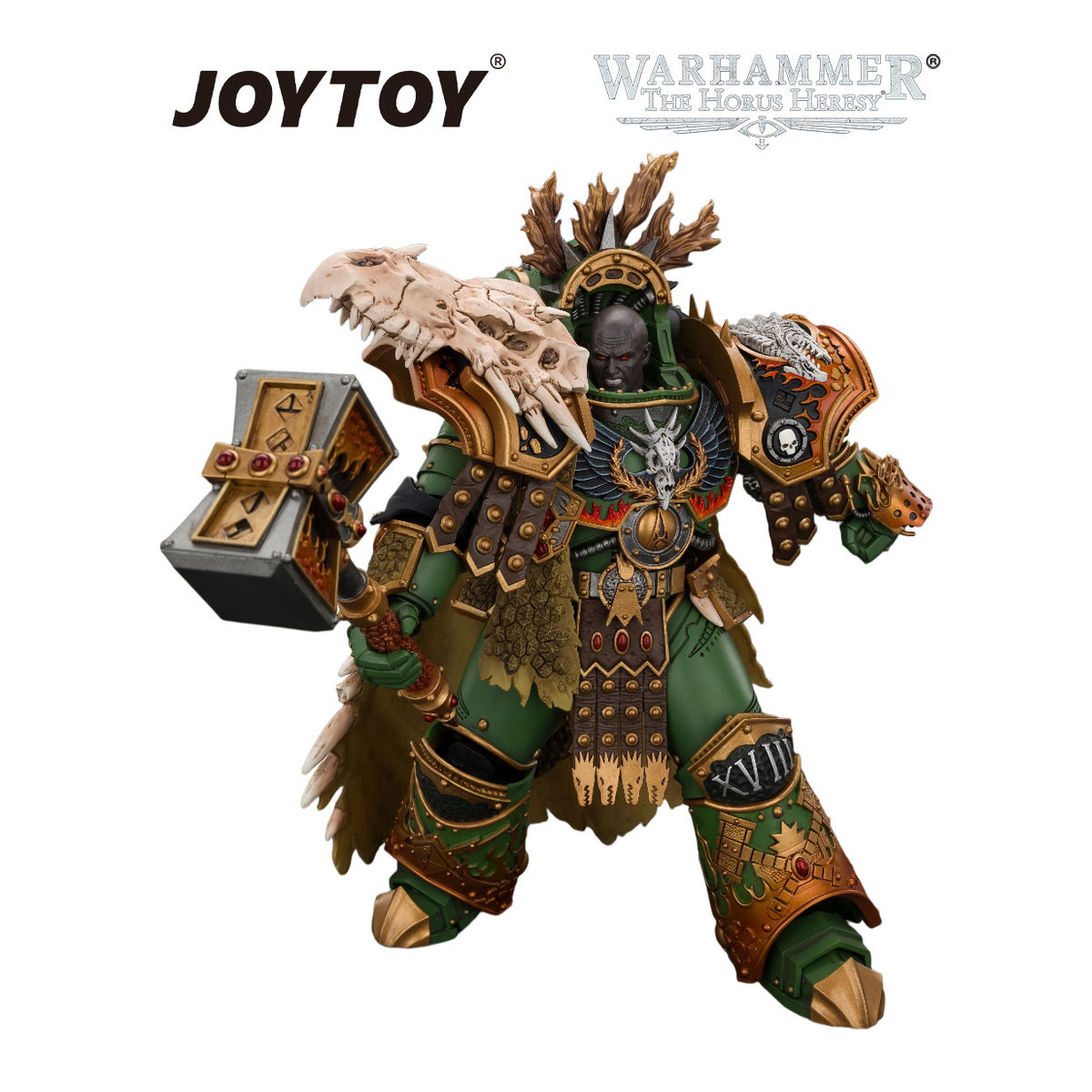 JOYTOY Warhammer The Horus Heresy - Salamanders, Vulkan, Primarch of the XVIIIth Legion with Dawnbringer, The Furnace's Heart and Dragon's Breath Gauntlet (1/18 Scale) Preorder & Exclusive T Shirt USA