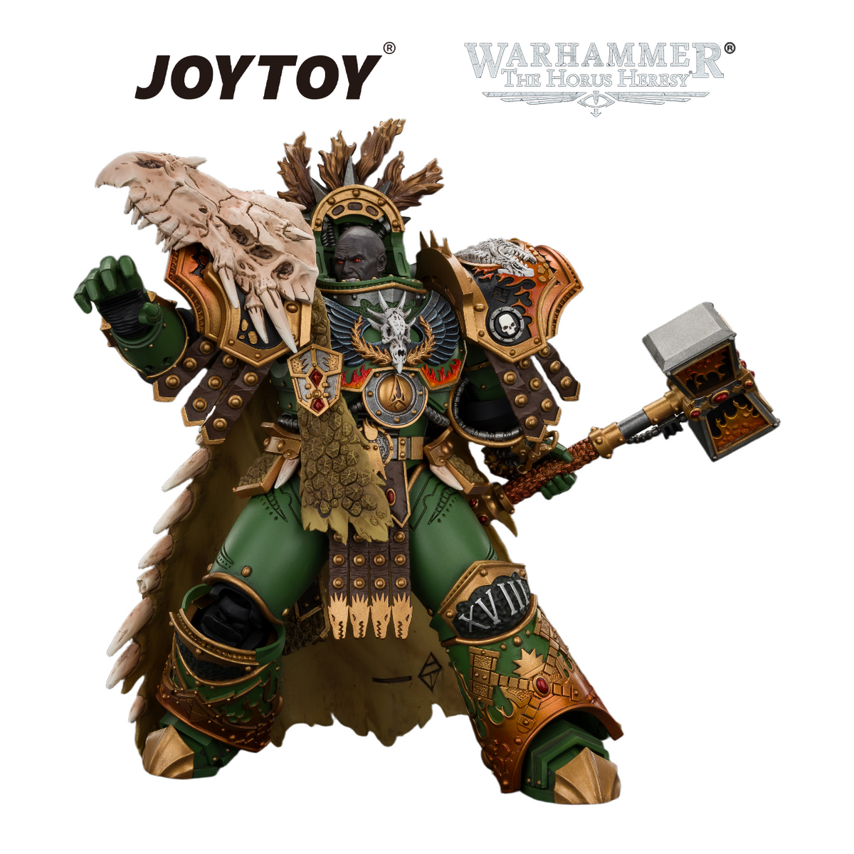 JOYTOY Warhammer The Horus Heresy - Salamanders, Vulkan, Primarch of the XVIIIth Legion with Dawnbringer, The Furnace's Heart and Dragon's Breath Gauntlet (1/18 Scale) Preorder & Exclusive T Shirt