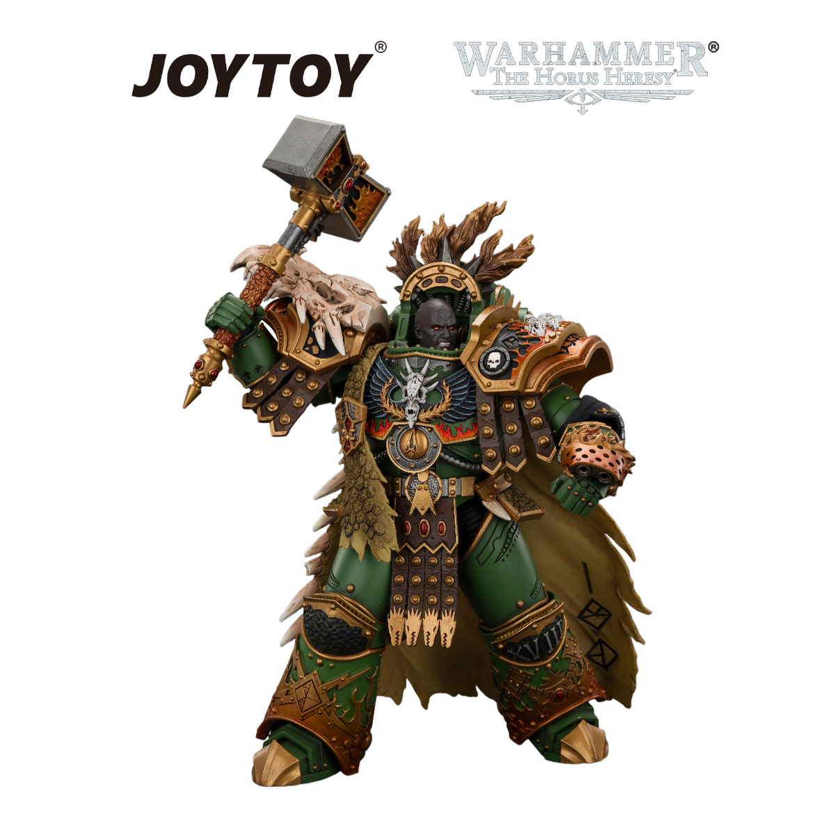 JOYTOY Warhammer The Horus Heresy - Salamanders, Vulkan, Primarch of the XVIIIth Legion with Dawnbringer, The Furnace's Heart and Dragon's Breath Gauntlet (1/18 Scale) Preorder & Exclusive T Shirt USA