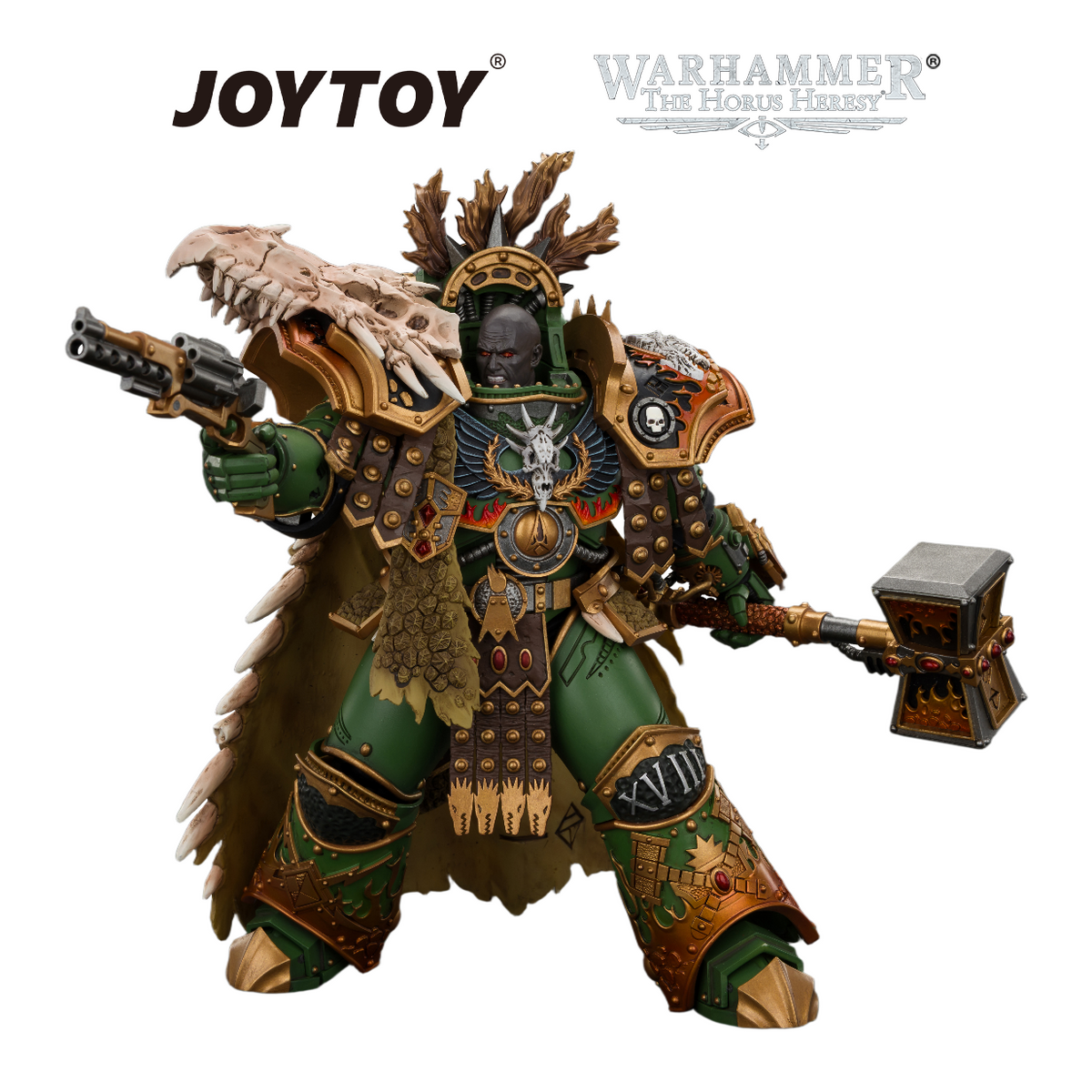 JOYTOY Warhammer The Horus Heresy - Salamanders, Vulkan, Primarch of the XVIIIth Legion with Dawnbringer, The Furnace's Heart and Dragon's Breath Gauntlet (1/18 Scale) Preorder & Exclusive T Shirt