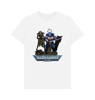 White Primaris Lieutenant vs Necron Warrior White T Shirt