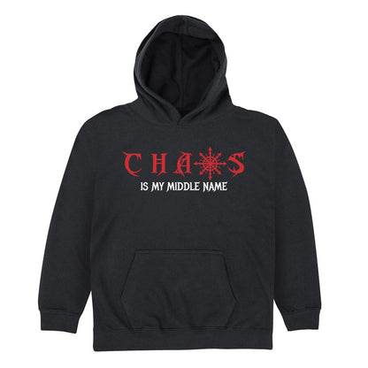 Chaos Is My Middle Name Kids Black Hoodie